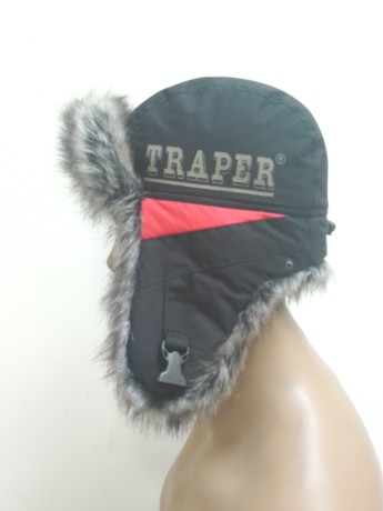 89106 Ушанка TRAPER NORD мех мембрана черная/красная XL барсук