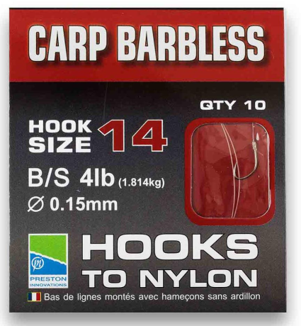 Готовый карповый поводок Preston BARBLESS CARP STRONG HOOKS TO NYLON № 14 F-1