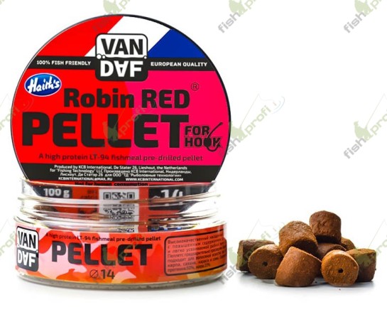 Пеллетс VAN DAF Robin Red с отверстием под волос, 14 мм, банка 100 г.