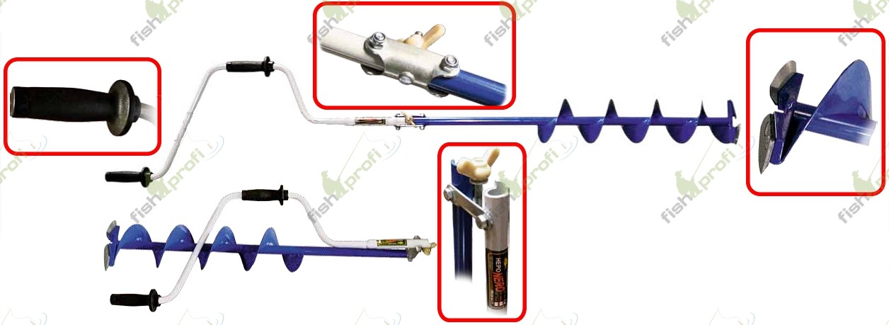 Ледобур "NERO" -150 L(шнека)-0,50м, L(трансп)-0,88м, L(рабочая)-1,1м, m-2,7кг