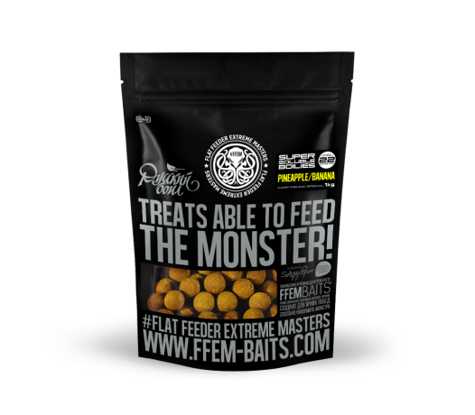 FFEM Soluble Boilies Bananas - Растворимые прикормочные бойлы (Банан-Ананс) 22мм/1кг.