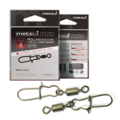 Вертлюги с карабином Metsui (митсуи) Rolling Swivel with duo lock snap черные, № 7 (1 уп.-12 шт.)