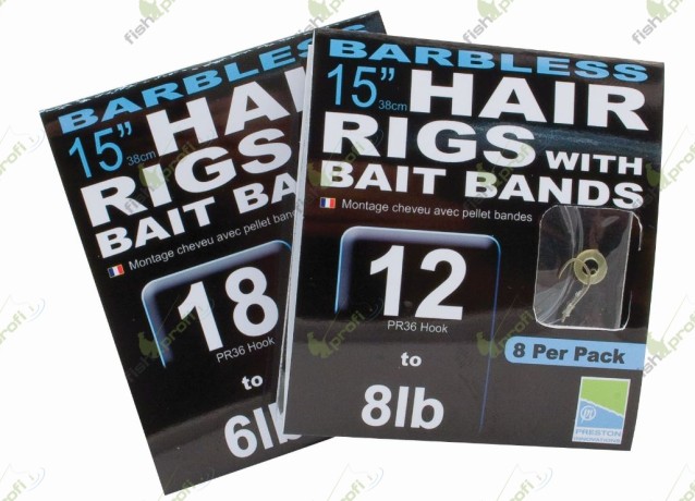 Поводок для волосяной оснастки Preston BARBLESS HAIR RIG WITH BAIT BANDS с кольцом 38см №18
