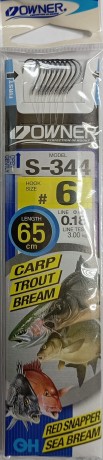 Крючок с повод.65 см. OWNER S-344 №6 line 0.18 мм.