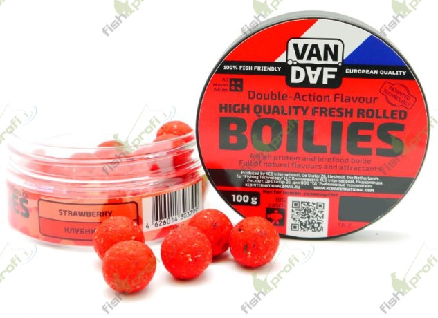 Бойлы VAN DAF Клубника, 18 мм, красный, 100 г.