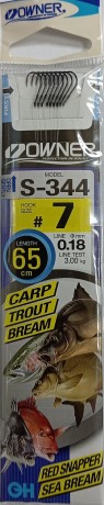 Крючок с повод.65 см. OWNER S-344 №7 line 0.18 мм.