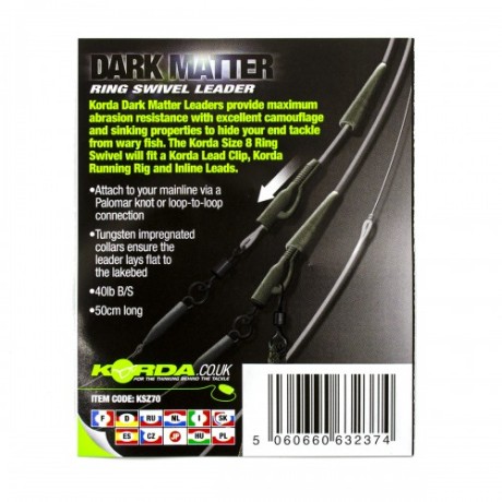 Готовый монтаж Korda Dark Matter Leader №8 Ring Swivel 50см Clear 40lb