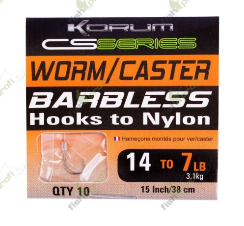 Готовый поводок KORUM BARBLESS HOOKS TO NYLON - WORM/CASTER Мотыль/Кастер № 14