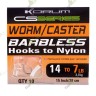 Готовый поводок KORUM BARBLESS HOOKS TO NYLON - WORM/CASTER Мотыль/Кастер № 14