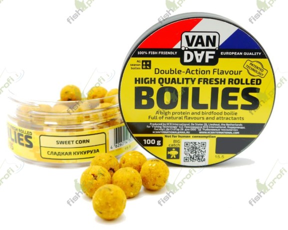 Бойлы VAN DAF Сладкая кукуруза, 18 мм. желтый, 100 г.