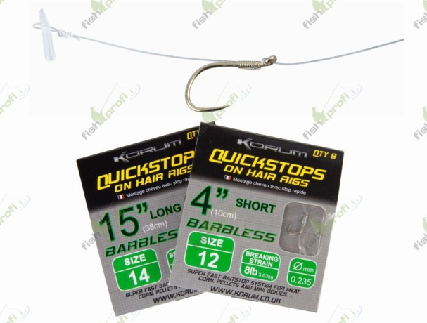 Готовый поводок KORUM BARBLESS QUICKSTOPS ON HAIR RIGS с волосом 38см №12
