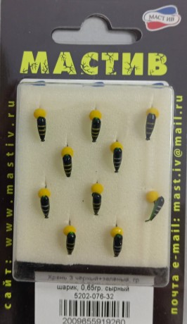 Мормышка черн+зел "ХРЕНЬ 3" шарик- сыр 0,65 гр