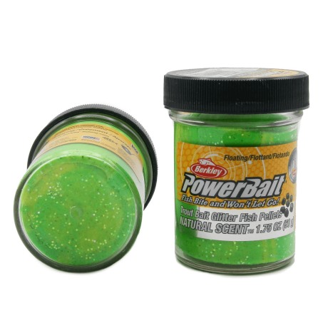 Паста форелевая Berkley Powerbait флуо зелено-желтая рыбный, 50 гр.