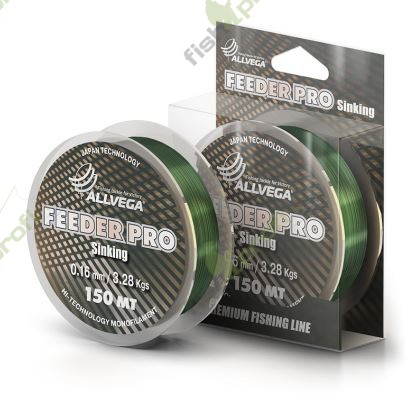 Леска монофильная ALLVEGA "Feeder Pro" 150м 0,16мм (3,28кг) тёмно-зелёная, тонущая