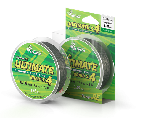 Шнур плетёный ALLVEGA "Ultimate" 135м тёмно-зелёный 0,14мм (7,8кг)