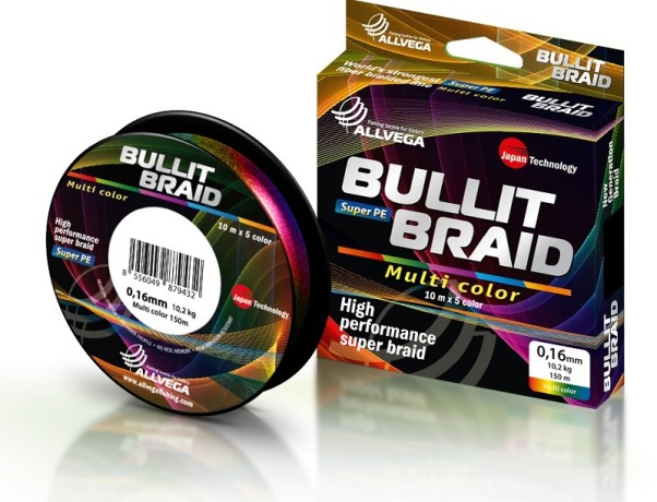 Шнур плетёный ALLVEGA "Bullit Braid" 150м мультиколор 0,24мм (16,5кг)