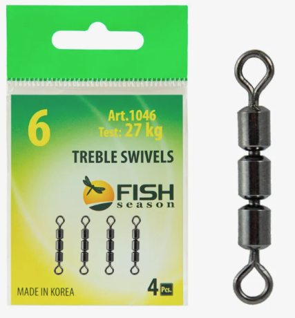 Вертлюжок "Сезон Рыбалки" тройной скоростной цилиндр №6, 27кг, 4шт