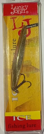 Блесна зимняя Luky John вертикальная трёхгранная большая жёлтая с тройником 10гр.60 мм.