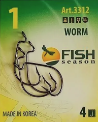 Крючок &quot;Сезон Рыбалки&quot; офсет WORM с большим ухом, №1, покрытие BN 4шт