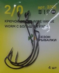 Крючок офсетный WIDE RANGE WORM №2/0  арт.3315 (4 шт) большое ухо
